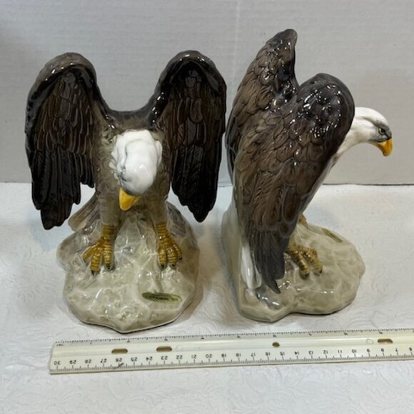 VTG TWO Ceramic Bald Eagle Book Ends Statues Hand Painted Japan 7.25" Tall - Picture 11 of 16